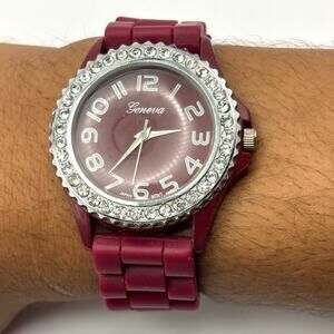 Silver & Burgundy Men's Watch